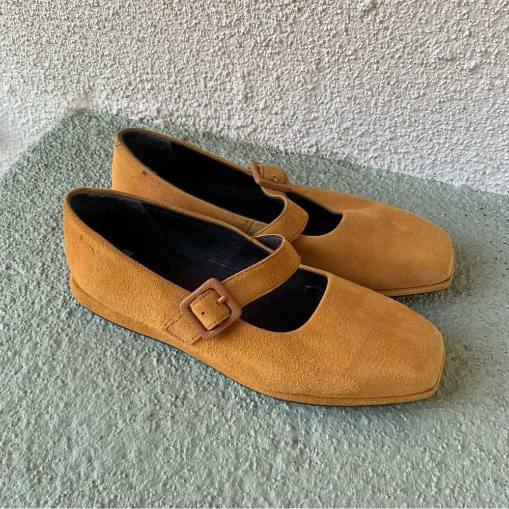 Camper Fidelia Mustard Yellow Suede Mary Jane Flats size 38